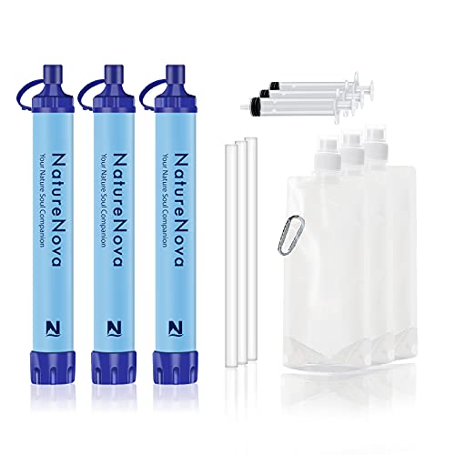 Personal Water Filter Straw Outdoor Portable Filtration Emergency Survival Gear Water Solutions Tactical Gear for Hiking Camping Accessories Travel Hunting Fishing Outing Backpacking (3 Pack)