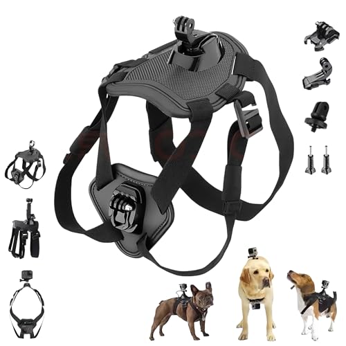 Dog Harness for Gopro Adjustable Dog Harness for Gopro 13 12 11 10 9 8 7 Insta360 X5 X4 X3 Go3s DJI Osmo Action 5pro 4 3 2 1 Small Medium and Large Dogs with 5 Adapters
