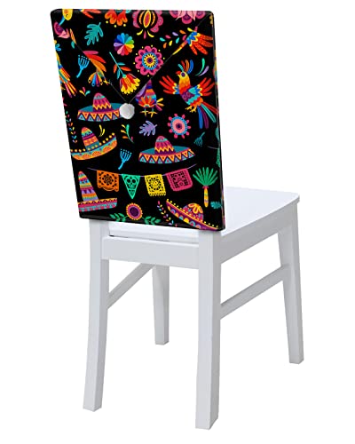Hokiten Chair Back Cover Set Of 6, Colorful Mexican Pattern Dining Chair Slipcovers Removable Washable, Mexico Ethnic Classic Black Abstract Art Chair Protector For Party, Kitchen, Office #TOP20
