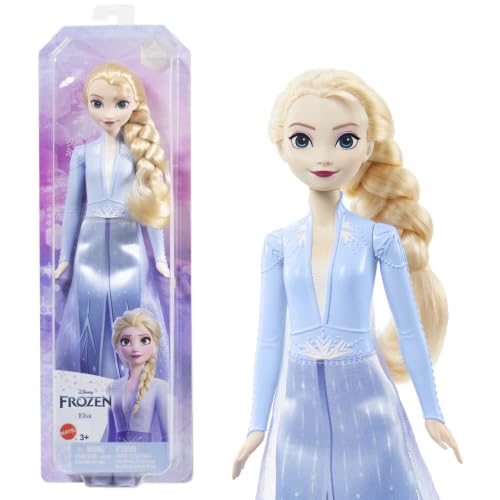 Mattel Disney Prinzessin Elsa Puppe Die Eiskönigin Puppe im Reiseoutfit kämmbare blonde Haare beweglich ausziehbarer Rock und Stiefel Disney Geschenke Spielzeug ab 3 Jahre HLW48