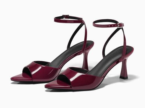 Image of Coutgo Womens Kitten Heels Sandals Pointed Open Toe Ankle Buckle Strap Summer Dress Shoes