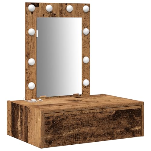 vidaXL Mesa de Tocador Rústica LED con Espejo Almacenamiento Natural de Maquillaje para Dormitorio Diseño Compacto Elegante y con Iluminación Incorporada Aseo con Espejo Elegante