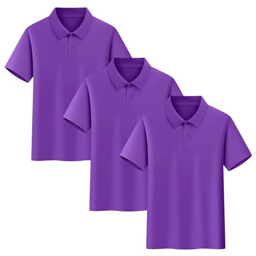 Image of duxyoz Purple 3 Pack Unisex Polo Kids Boys Girls Short Sleeve Pique Polo School Uniform Summer Casual Polos T Shirts Plain Solid Cotton Tees Tops Standard Fit Active Performance Golf 14-15 Years