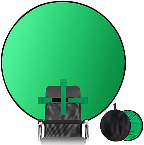 TARION Green Screen Collapsible Webcam Background Foldable Portable Backdrops for Chair Back with Belts for Live Streaming Virtual Zoom Meeting Call Online Interview Live Video Game 55.9 inches /142cm