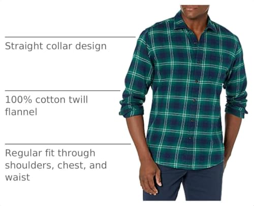 Image of Amazon Essentials Men's Regular Fit Long-Sleeve Flannel Shirt, Soft Brushed Cotton, Lightweight yet Warm