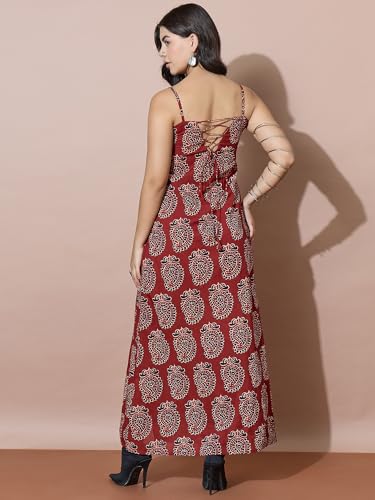 Image of Varanga Casual Flowy Midi Dress for Women | Solid Beige A-Line Maxi Dress with Collar & Pockets | Comfortable Summer Dress for Women