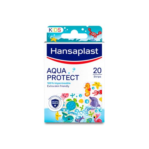 Hansaplast Aqua Protect Lot de 20 pansements imperméables pour plaies d'enfants, coussinets anti-adhésifs, respirants, flexibles et transparents
