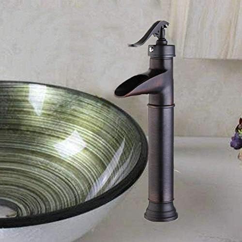 Robinet cascade en bronze huilé noir mitigeur d'évier eau chaude et froide
