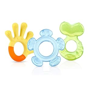 Nuby Soothing Teether Set, 3 Pack, Green/Blue/Yellow (BOY)