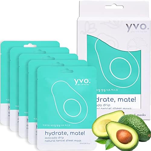 Yvo Avocado Face Sheet Mask - Natural Tencel Sheet, Natural Facial Mask with Avocado Oil for Soothing, Moisturizing and Repairing the Skin - Korean Skincare, Made in Korea (5 Sheets/Box)