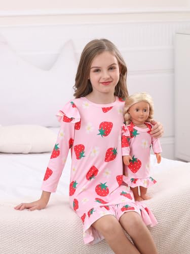 Bow Dream Girl Dress Cute and Matching American Girl Doll Clothes for Girls Pink Strawberry2