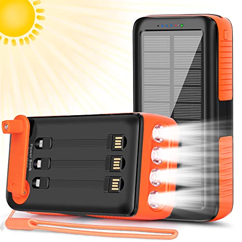 Solar Powerbank, 30000 mAh Outdoor Solar Powerbank mit Kurbel + Solarpanel, mit USB Ausgang und Notfall LED Taschenlampe, Handy Solar Ladegerät für USB Geräte wie Apple, Samsung, iPhone etc Cover