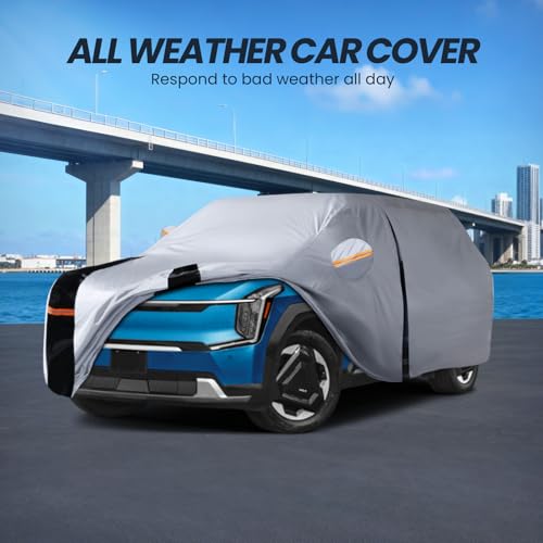 Image of Multi-Layer Car Cover Custom Fit for Kia EV9 (EV)(2023-2026), 100% Waterproof All Weather for Automobiles, Gift with Towel, Heavy Duty Car Covers for Rain Sun UV Protection with Door Zipper