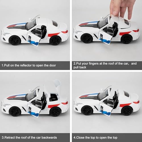 Image of 1:24 B-M-W Z4 Die-Cast Metal Pull Back Car with 6 Openable Doors with Sounds and Lights Toy Decoration, Showpiece Car Best Gift Toys for Kids【White】