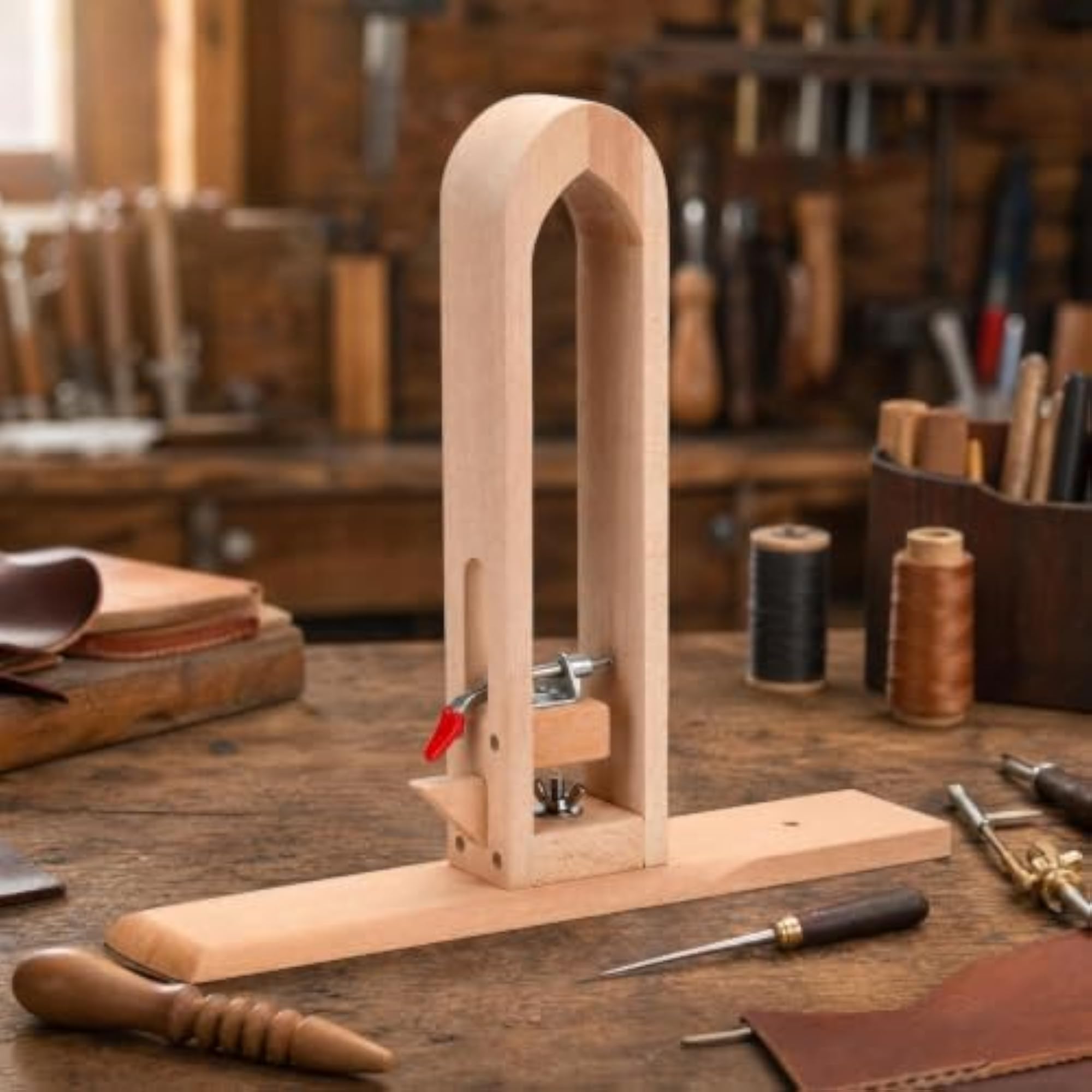 Wooden Leather-Stitching Clamp Stand for Crafting