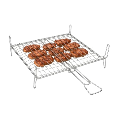 Virsus Griglia per Barbecue Cromata, Misura 35x35 cm, Graticola Doppia a Conchiglia, 15 barre verticali, per Carne, Pesce e Verdure - 1695C