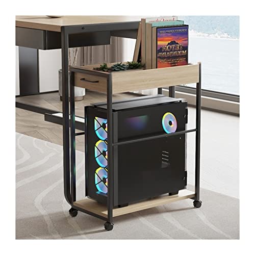 Soporte para CPU de escritorio de 2 niveles, soporte móvil para torre de PC, estructura de acero resistente, soporte móvil con ruedas y freno miniatura 1