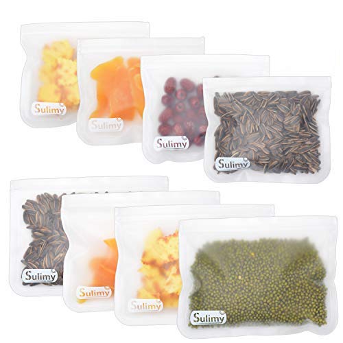 Sulimy Reusable Storage Bags 8pcs Sandwich Half Gallon Bags Airtight Freezer Bag PEVA Leakproof Washable Storage Bags for Snacks Fruits Lunch Sandwiches Travel Item Carrying Bag