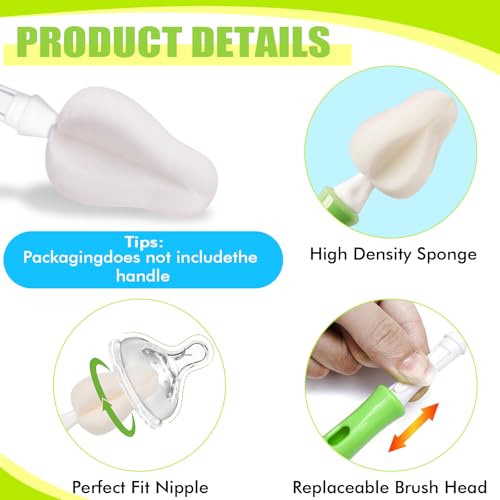 Image of INVODA Nipple Brush Replacement Heads 8PCS Sponge Bottle Brush Head Baby Bottle Nipple Cleaner Detachable Nipple Brush Refill Replacement Head (White)