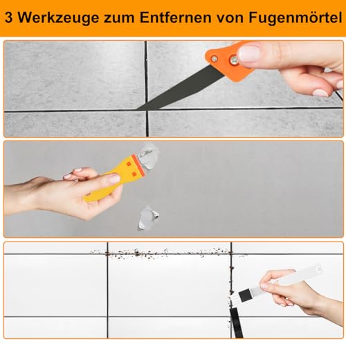 Nadinsta 11 Stück Fugenentferner Werkzeug, Fugenkratzer, Fugenkratzer Fliesen mit 6 Stück Ersatzklingen Schaber Fugenreiniger für Fliesenreinigung, Küche, Badezimmer Wand ﻿