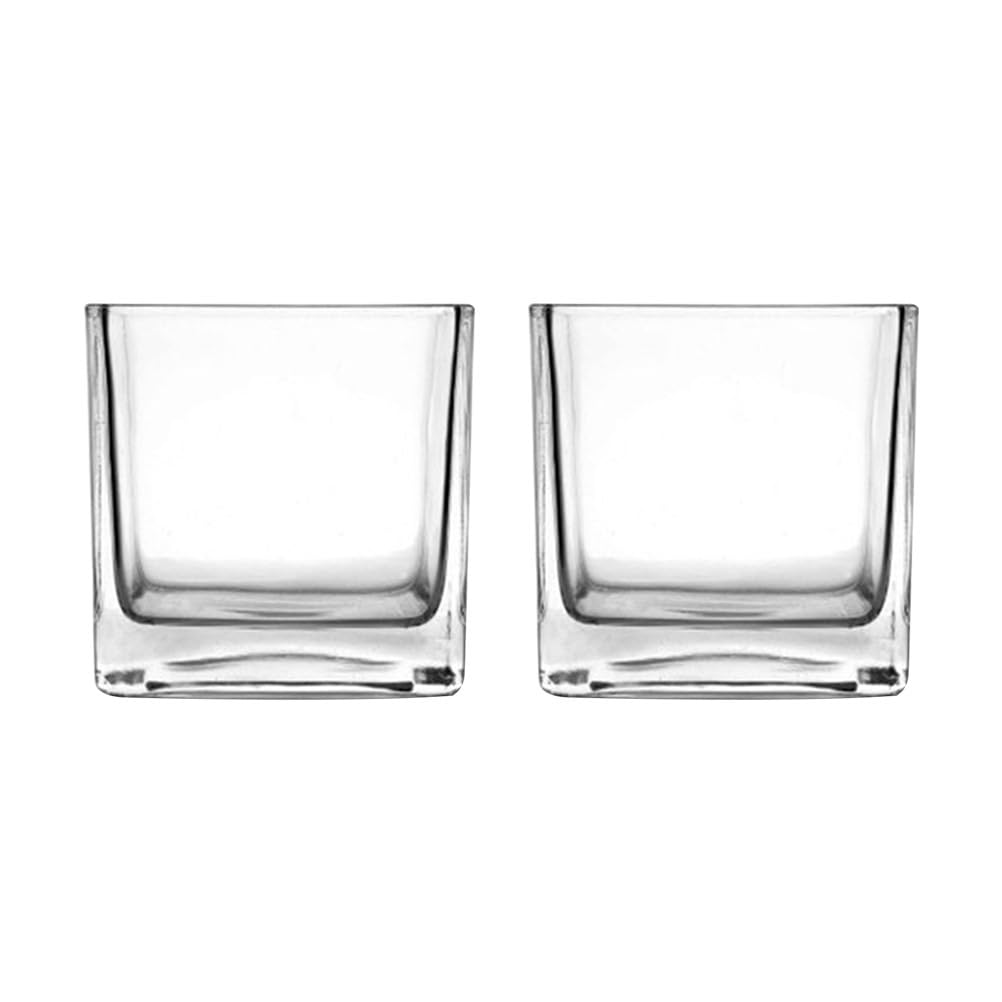 Cabilock 2 Pieces Square Glass Planter Hydroponic Containers Square Vase Candle Holder Glass Flower Pot Glass Container for Plants Mini