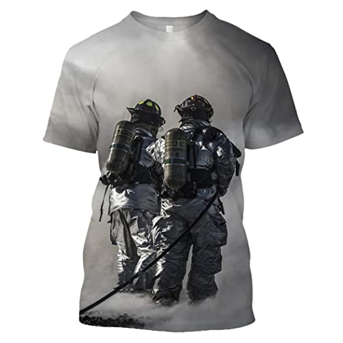 T-shirt d'été à manches courtes impression 3D Pompier T-96 vêtement homme grande taille 4XL