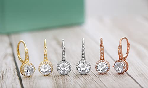 Mia Sarine Womens Earrings 925 Sterling Silver Brilliant Cut Crystal Halo Leverback Dangle Bridal Earrings Yellow #TOP2