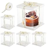 YOFAPA Durchsichtige Kuchenboxen, 5 Stück hohe Kuchenbox mit 148 ft Band, Kuchenpräsentationsboxen, 8,5 x 8,5 x 9,45 Zoll transparente Kuchenbox mit Deckel für Hochzeiten und Geburtstagsfeiern