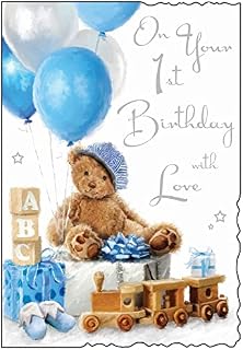 Blue Teddy 1st Birthday Card (JJ1511)