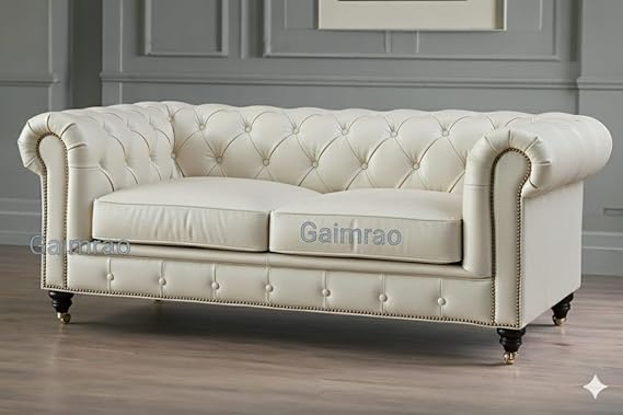 Image of A to Z Furniture Classic 3+2=5 Seater Sofa Set Luxury Chesterfield Leatherette Sofa in for Home Living Room & Office (3+2=5 Seater Sofa Beige)