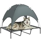 PawHut Erhöhtes Hundebett mit Baldachin, Haustierbett, Hundeliege Outdoor mit Dach, Atmungsaktiv, Taftstoff für Camping Grau 122 x 92 x 108 cm