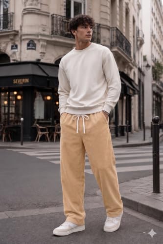 Image of Preneum Men Mid Rise Poly Cotton Loose Fit Trouser || Korean Style Travel & Lounge Wear with Pockets (Available in Plus Size)