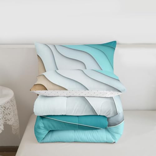 Feelyou Abstract Ombre Comforter Set Ocean Waves Bedding Set Decor Blue Sea and Beach Tropical Summer Contemporary Comforter Room Decor 3Pcs King Size - Image 3