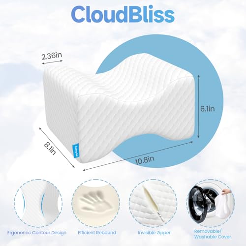 Image of CloudBliss Knee Pillow for Side Sleepers-Cooling Leg Pillow for Side Sleeping, Memory Foam Knee Pillow for Hip Pain, Lower Back Pain, Sciatica Pain, Knee Wedge Pillow with Contour Design, White