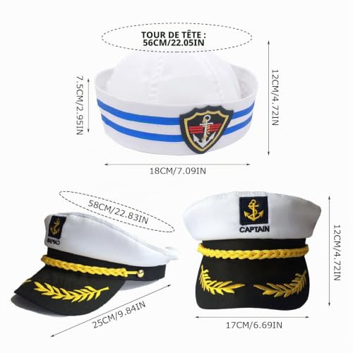 SKHAOVS 4Pcs Ensemble de Costume de Capitaine Marin Casquette Marine Chapeau de Capitaine Marin écharpe Lunettes de Soleil Chapeau de Fête pour Adultes (4Pcs) – vue 2