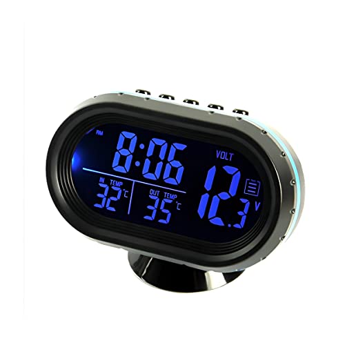 Zipelo Car Digital Thermometer Voltmeter Clock Monitor, Multifunctional Voltage Freezing Temperature Gauge, Led Display Battery Meter Detector, Smart Vehicular Clock For Car Board (Blue) #TOP25