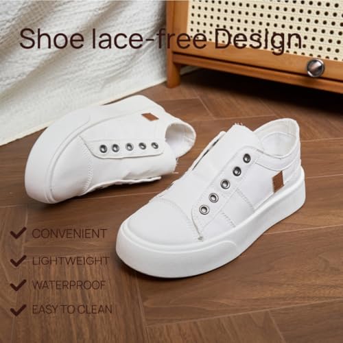 Casual Chunky Sneaker for Women Fabric Shoes Comfortable Breathable No Shoelaces Design Trendy White3