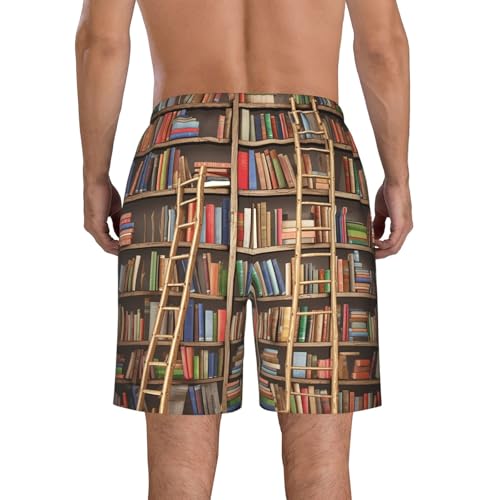 Men's Swim Trunks Quick Dry Bathing Suits Funny Book Shelves Beach Board Shorts Swimwear with Pockets3