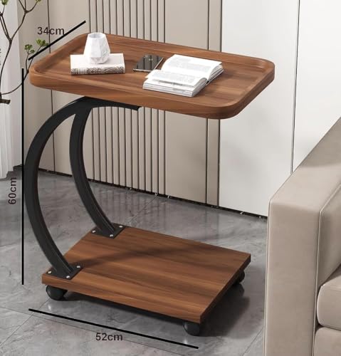 Image of Side Table Stands Couch Side, Swivel TV Tray Table, C-Shaped End Table, Small Center Table for Home Office for Bedroom, Living Room | Closet with Dustproof Door (Double-C Table-YZ)