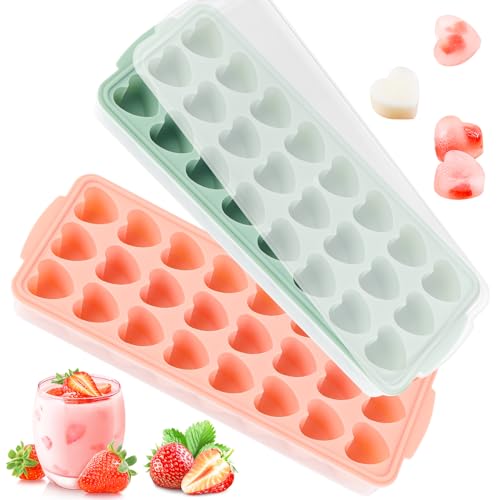 Cubiteras para Hielo con Tapa,2 Piezas Bandeja de Cubitos de Hielo en Forma de Corazón,Moldes de Cubitos Hielo Apilables Bandeja Cubo Hielo para Whisky Cola Congelado