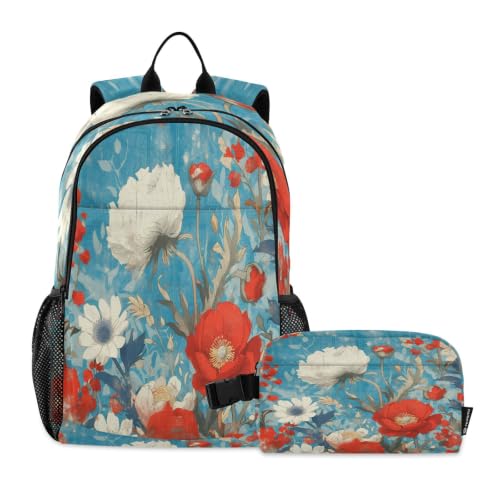 Sac à dos étudiant aquarelle art floral résistant avec sac à lunch étanche