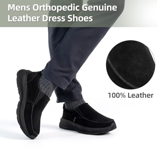 OrthoComfoot Men's Orthopedic Leather Dress Walking Shoes: Casual Arch Support Slip-On Loafers for Plantar Fasciitis, Comfortable Orthotic Shoes for Foot and Heel Pain Relief2