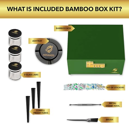 Image of Premium Large Bamboo Storage Box with Removable Organizer Tray & Glass Jars