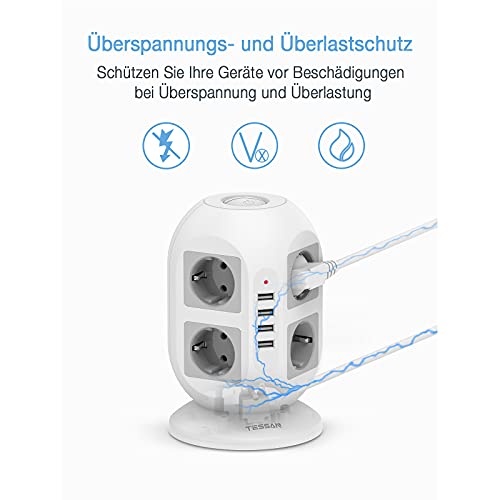 TESSAN USB Stekkerdoos, Meervoudige stekkerdoos overspanningsbeveiliging, 8 voudige Stekkerdoos Overspanningsbeveiliging - Image 6