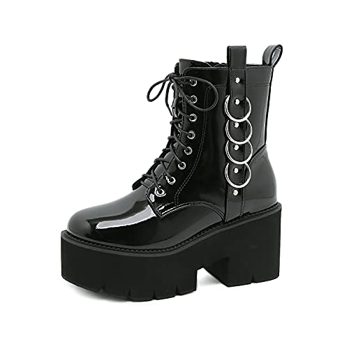 Bottes Gothiques à Talon Bloc en Cuir Verni Chic pour Femme