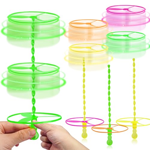 Sepco 50 Pcs Plastic Flying Helicopter Toy Set Flying Twist Disc with Launchers Spinning Bamboo Dragonfly Plastic Propeller for Kids Party Favors Gifts