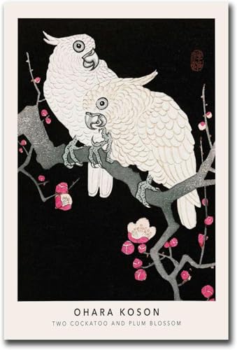 Toile Art Mural Koson Ohara Deux Cacatoès Impression Haute Définition