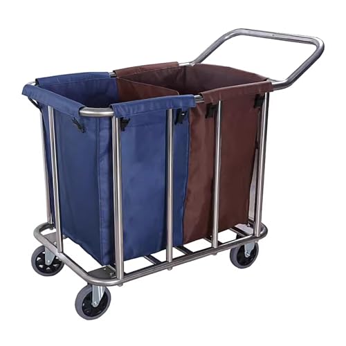 Chariot de rangement pour buanderie bleu et marron anti humidité avec freins
