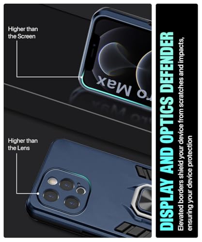 Image of WOW IMAGINE Shock Proof Back Case Mobile Cover for iPhone 12 Pro Max | Back Cover Case (Tough Armor | Hybrid PC + TPU | Ring Holder & in-Built Kickstand | Blue)