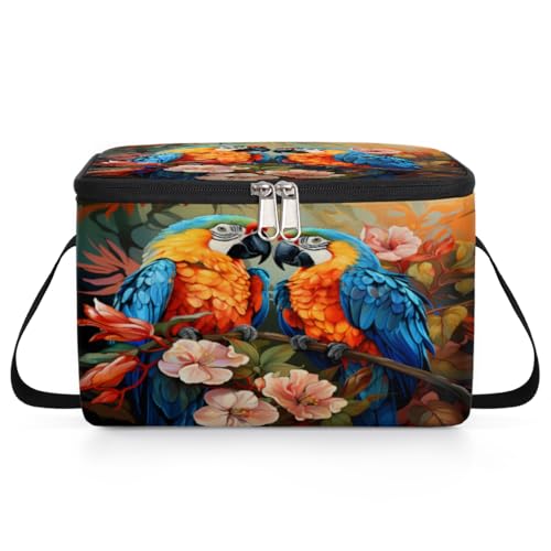 GzLeyigou Parrot Painting Lunch Bags for Women Men 9 Cans, Hot & Cold Food Delivery Bag Insulated Grocery Bag Insulated Lunch Box Parrots Cooler Bag for Office Work Picnic Beach